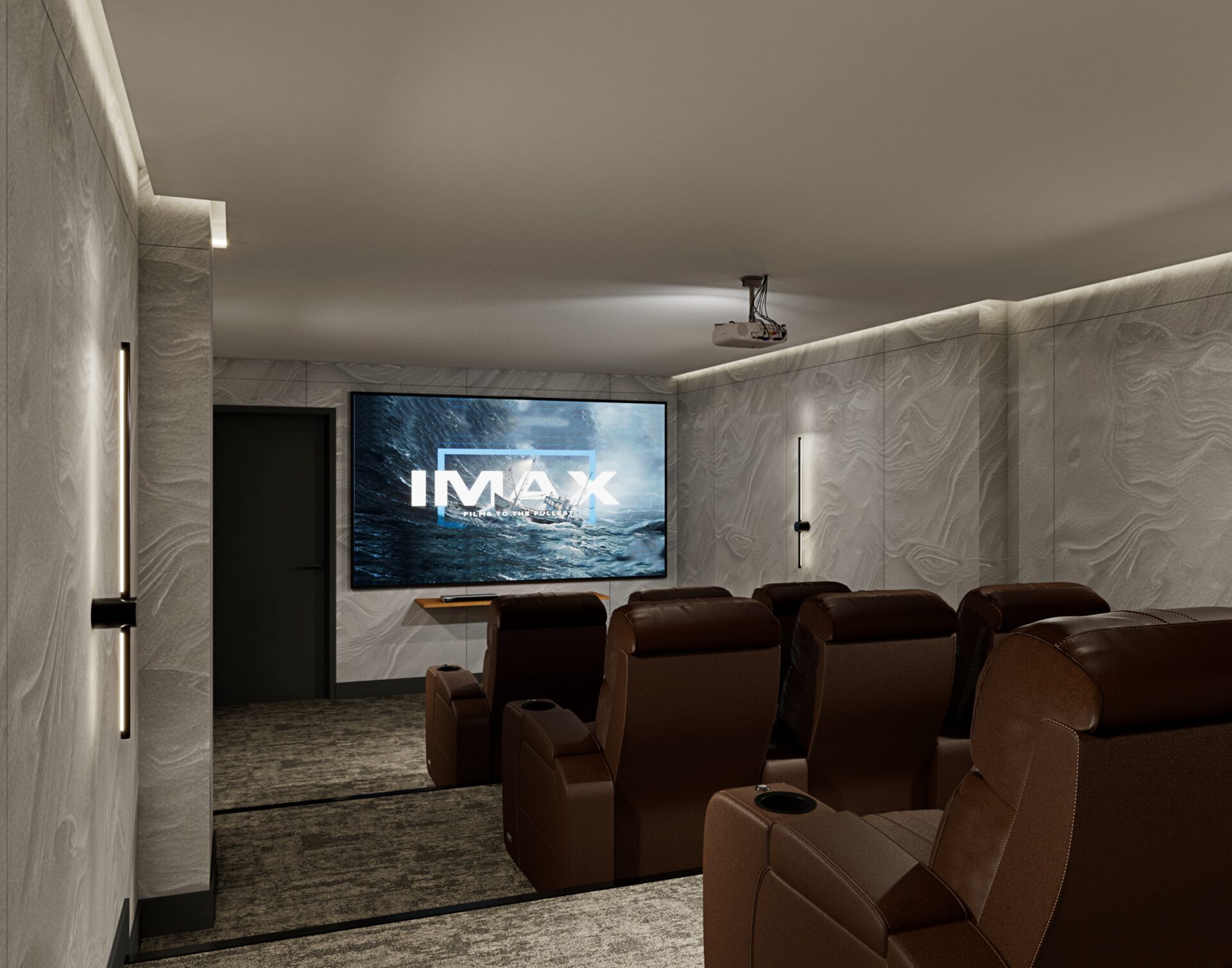 Lobby at 34-08 42nd St, Long Island City - black marble walls and leaf-form chandelier.