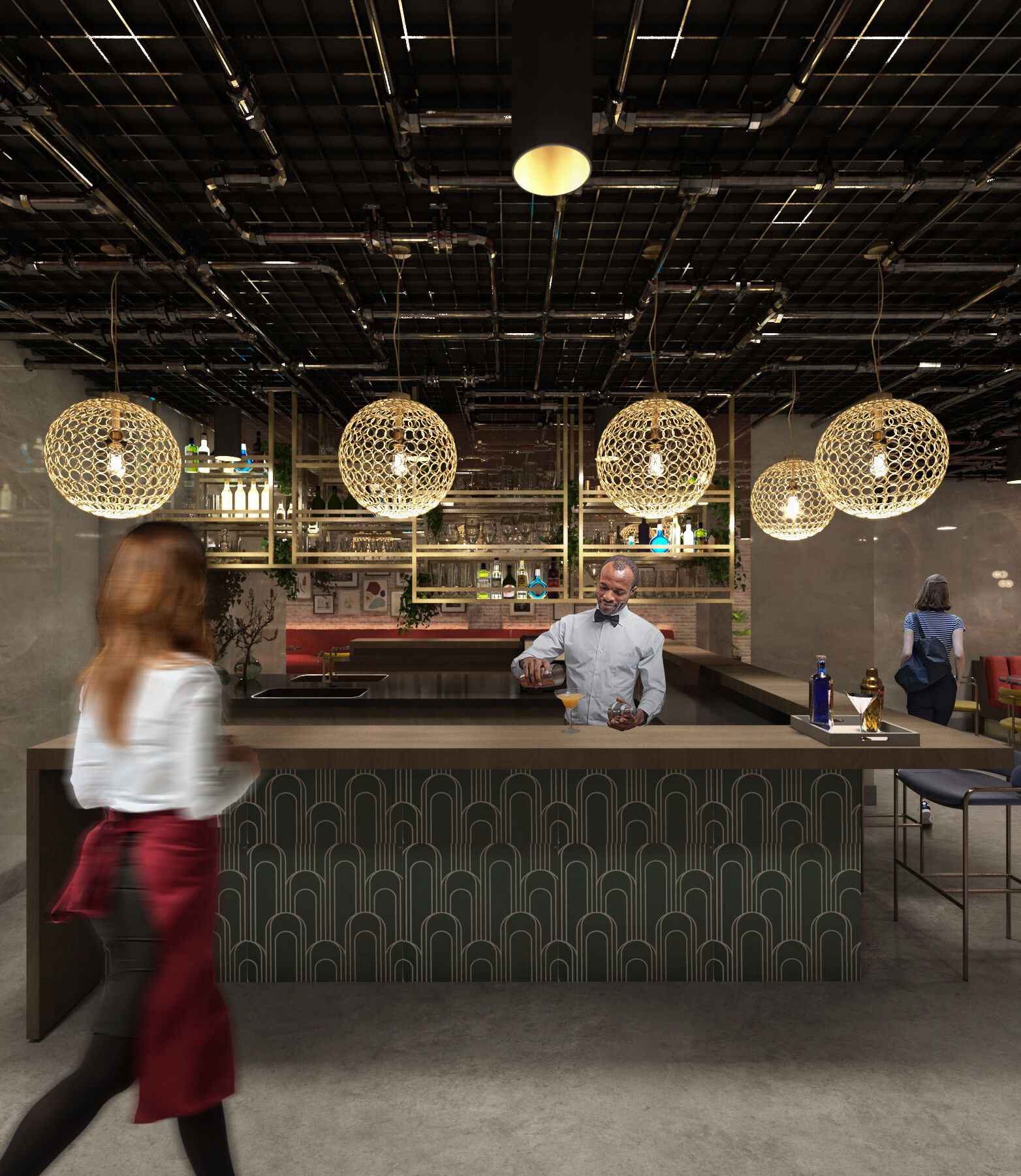 Resident lounge at 26-25 4th St, Astoria — layered soft seating and low tables.