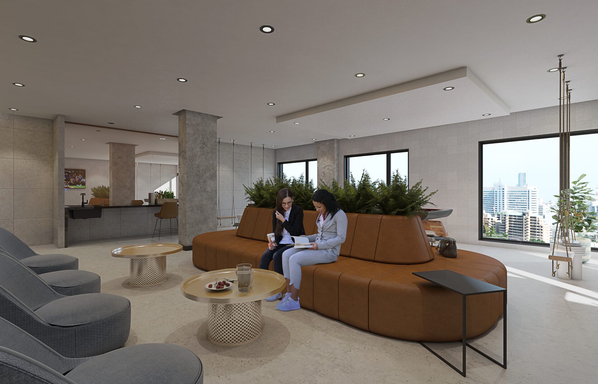 Lobby at 95-22 147th Pl, Jamaica - warm timber reception and stone floor.